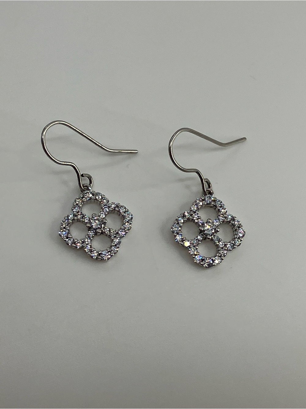 925 Sterling Silver Clear CZ Floral Posy Flower Dangle Earrings